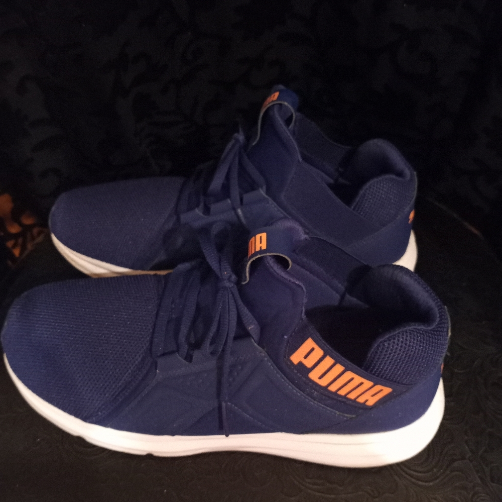 Puma Blue and Orange Athletic Shoes with Streamlined Profile